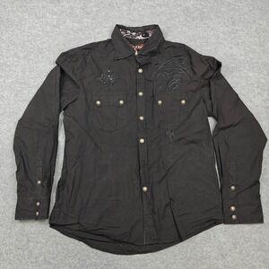 House Of Lords Shirt Mens XL Black Cotton Cross Rhinestone Long Sleeve Button Up